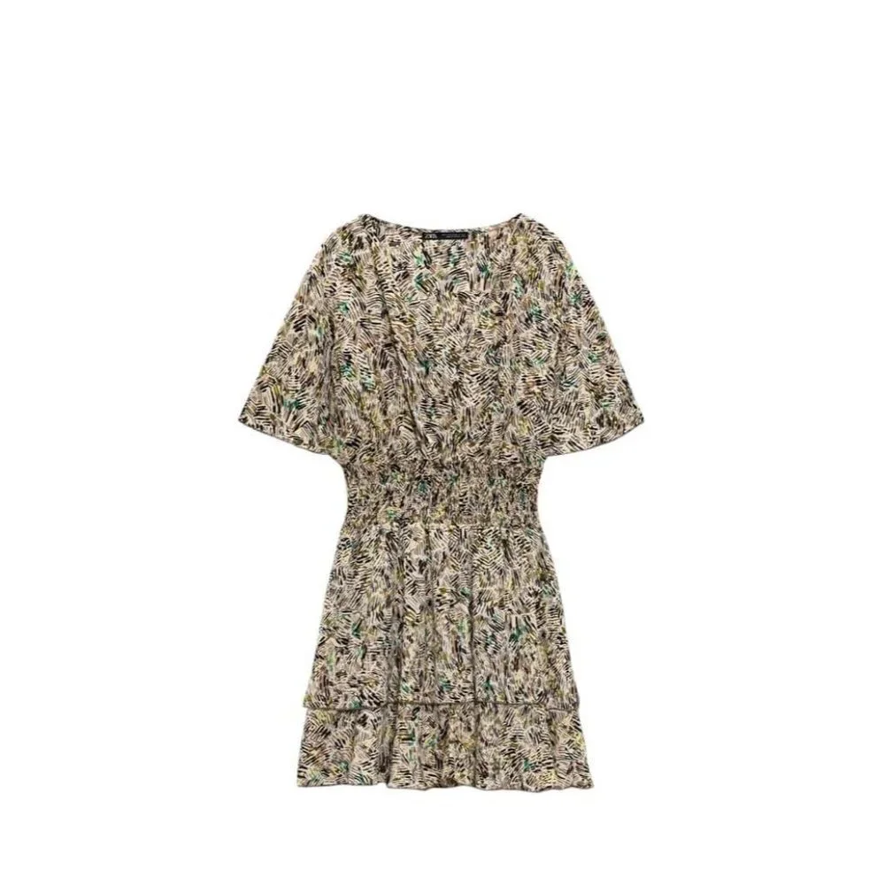 ZARA PRINTED DRESS WITH ELASTIC WAIST MULTICOLORED SIZE M | 2492/070